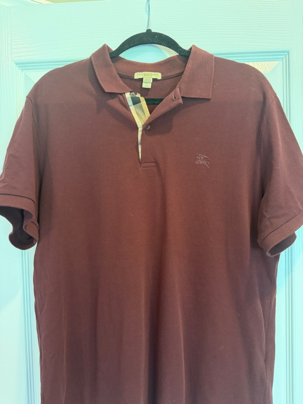 Burberry Men's Burgundy Polo with Signature Check Placket